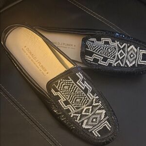 Donald J. Pliner Black and White Embroidered Leather Loafers